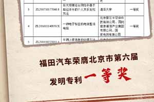 福田汽车荣膺北京市第六届发明专利一等奖