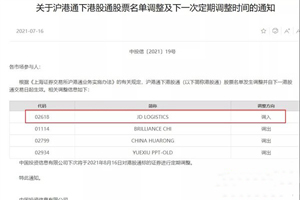 上交所：将京东物流调入港股通股票名单
