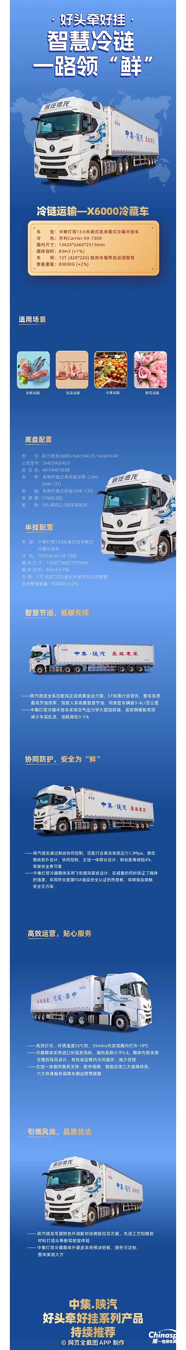 中集·陕汽一体化智慧冷链X6000冷藏半挂一路领“鲜”