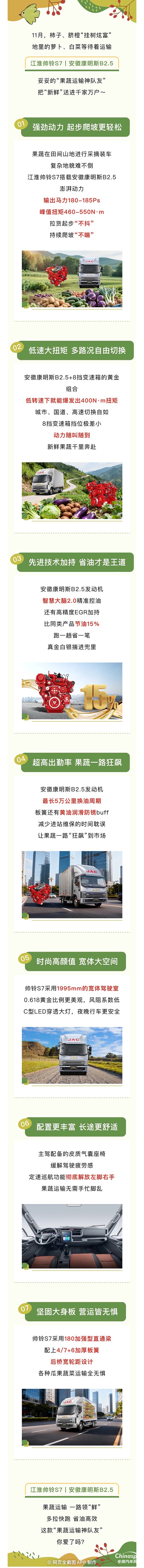 果蔬运输一路领“鲜”！江淮帅铃S7安徽康明斯B2.5让新鲜极速达