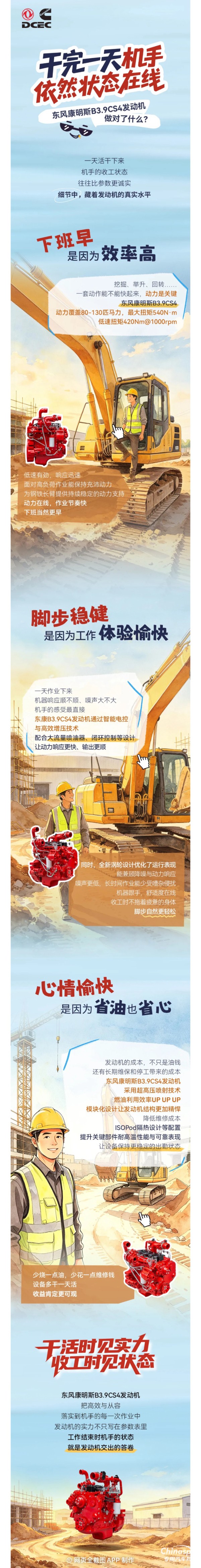 干完一天，机手依然状态在线，东风康明斯B3.9CS4做对了什么？